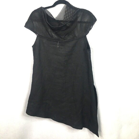Karaka Design Top Women Large Black 100% Linen Lagenlook Artsy Boho Asymmetrical - Picture 2 of 12